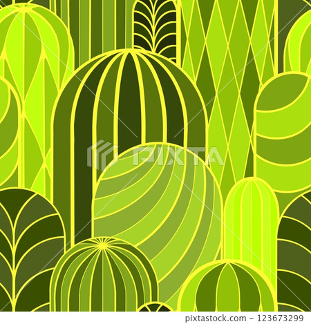 Seamless pattern of lines in the shape of a cactus on a colored background. Endless line ornament 123673299
