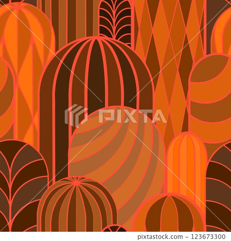 Seamless pattern of lines in the shape of a cactus on a colored background. Endless line ornament 123673300