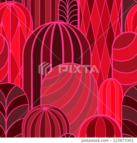 Seamless pattern of lines in the shape of a cactus on a colored background. Endless line ornament 123673301