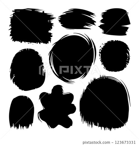 A collection of bold ink brush strokes with organic, hand-drawn textures. Perfect for artistic compositions, digital artwork, and graphic design. 123673331