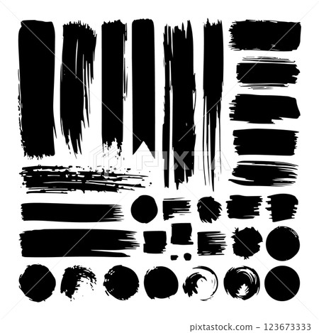 A varied collection of ink brush strokes in different styles and thicknesses. Ideal for creative branding, print design, and visual compositions. 123673333