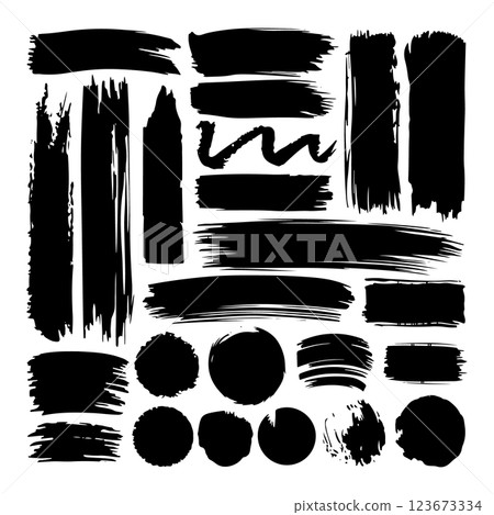 A varied collection of ink brush strokes in different styles and thicknesses. Ideal for creative branding, print design, and visual compositions. 123673334