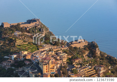 aerial view of Taormina, Italy 123673590