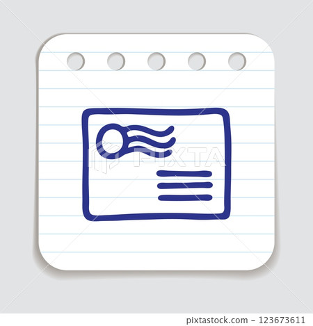 Doodle letter envelope icon hand drawn with blue pen on a notepaper in freehand style 123673611