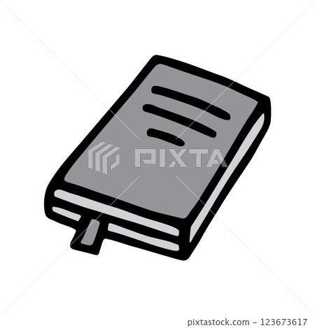 Doodle book with bookmark icon hand drawn with black line in freehand style and colored grey Doodle book with bookmark icon hand drawn with black line in freehand style and colored grey 123673617