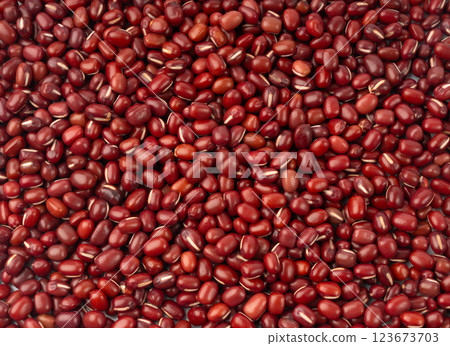 Red adzuki beans texture background, raw aduki bean pattern, Vigna angularis legume seeds Red adzuki beans texture background, raw aduki bean pattern, Vigna angularis legume seeds 123673703
