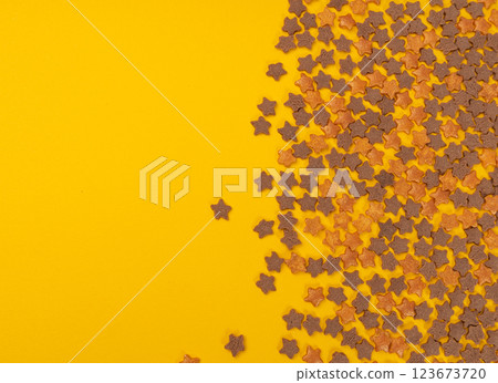 Cookie Stars Sprinkle, Sugar Star Pile, Candy Flakes, Sweet Brown Sprinkles Decoration, Candy Stars 123673720