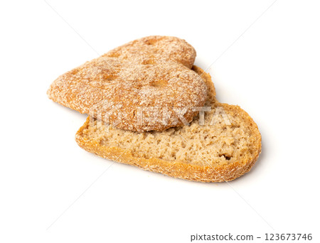 Oatmeal Bun in the Shape of a Heart Isolated, Gluten Free Flat Finnish Bread Roll 123673746