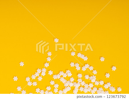 White Snowflake Sprinkles, Scattered Sugar Snow, Decorative Christmas Stars, Ice Xmas Decoration White Snowflake Sprinkles, Scattered Sugar Snow, Decorative Christmas Stars, Ice Xmas Decoration 123673792