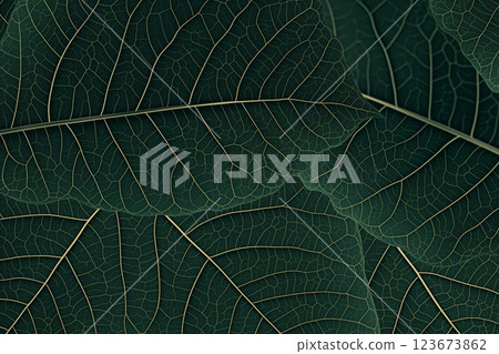 Close-up macro photography of detailed green leaf texture with visible veins. Showcasing the natural pattern and organic surface in a botanical background 123673862