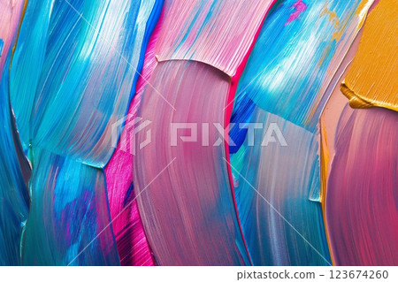 Close-up of colorful brush strokes with acrylic paint on canvas 123674260