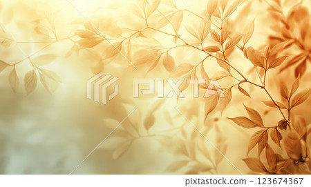 Tranquil image of golden autumn leaves with a gentle bokeh effect 123674367