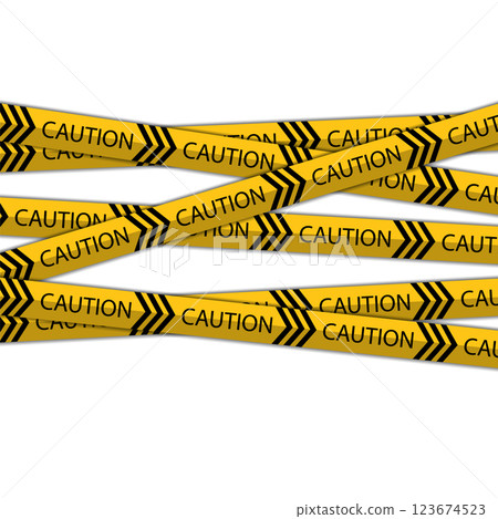Vector Warning Tapes Set. Yellow and Black Danger Caution Sign. Striped Transition Abstract Strict Barrier. Diagonal Striped Lines. Danger in Construction or on the Road 123674523