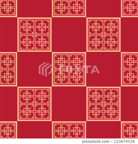 Vector Japanese seamless pattern in oriental geometric traditional style. Festive ornament for lunar chinese new year decoration. Red and golden asian creative motif. Abstract Squares Vector Japanese seamless pattern in oriental geometric traditional style. Festive ornament for lunar chinese new year decoration. Red and golden asian creative motif. Abstract Squares 123674526
