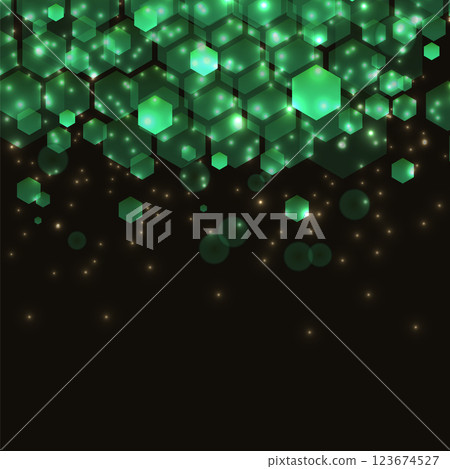 Vector Green Digital Technology Backdrop. Design for Science, Medicine. Blue Hexagon Business Card. Medical Research or Tech Innovation. Online Webinar Presentation Event 123674527
