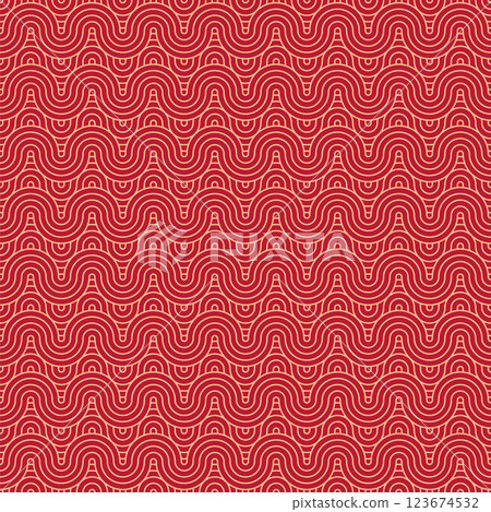 Vector Japanese seamless pattern in oriental geometric traditional style. Festive ornament for lunar chinese new year decoration. Red and golden asian creative motif. Abstract Waves and Circles 123674532