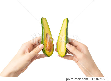 Avocado Isolated, Whole Avokado, Green Avocados Slice, Fresh Alligator Pear, Long Avocado Fruit 123674665