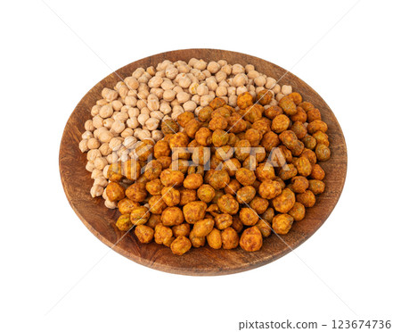 Roasted chickpeas, leblebi pile, spicy fried chana, crispy chick peas with mint and spices, east snack 123674736