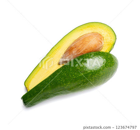 Avocado Isolated, Whole Avokado, Green Avocados Slice, Fresh Alligator Pear, Long Avocado Fruit 123674797
