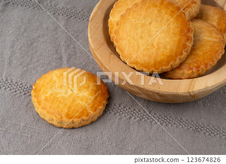 Netherlands traditional cookies, Holland almond filled cake, Dutch marzipan pastry, Gevulde koek 123674826