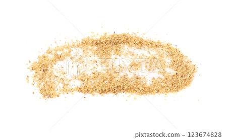 Grated wallnut , broken roasted walnuts, heap of nuts crumbs, whole kernel pieces, fractions 123674828