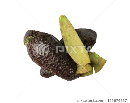 Hass Avocado Peel Isolated, Whole Sharwil Peelings, Brown Avocados Shell, Fresh Alligator Pear Skin 123674837