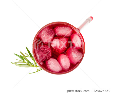 Hibiscus Tea, Dry Rose Drink, Cold Fruit Red Tea in Transparent Mug, Roselle Hibiscus Tea 123674839