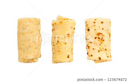 Stuffed pancakes, Eastern European rolled crepe, pancakes filled with meat, thin blini, stuffed rolls pile Stuffed pancakes, Eastern European rolled crepe, pancakes filled with meat, thin blini, stuffed rolls pile 123674872