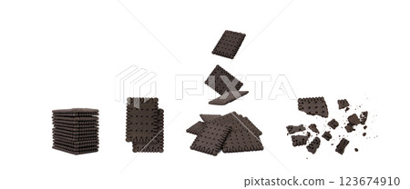 Falling Chocolate Biscuit Isolated, Flying Black Quadratic Cookie, Dark Soft Biscuits, Cookies Falling Chocolate Biscuit Isolated, Flying Black Quadratic Cookie, Dark Soft Biscuits, Cookies 123674910