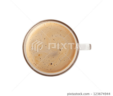 Hot Chocolate Cup, Cacao Mug, Cocoa Beverage, Christmas Drink Glass with Foam, Healthy Breakfast 123674944