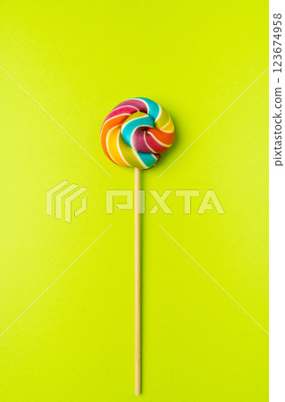 Color lollipop, spiral candy on stick, colorful striped lollypop, round fruit caramel, circle lollipop Color lollipop, spiral candy on stick, colorful striped lollypop, round fruit caramel, circle lollipop 123674958