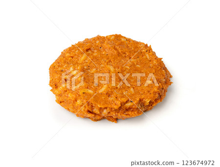 Paprika stew, Szczecin paprikash, traditional Polish fish spread with rice, tomato paste, vegetables on white 123674972