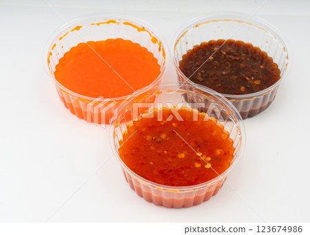 Nuoc Cham Orange Sauce Isolated, Red Asian Jelly Dip Smear, Hot Pepper Vietnamese Sauce 123674986
