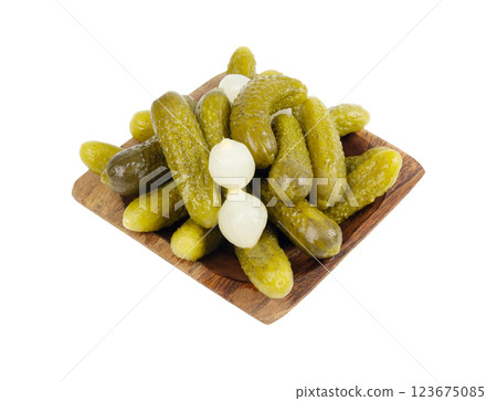 Pickled sliced cucumbers, fermented food, marinated canned vegetables, gherkins, pickles Pickled sliced cucumbers, fermented food, marinated canned vegetables, gherkins, pickles 123675085