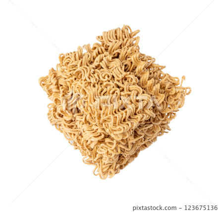 Raw Instant Rye Noodles Isolated, Dry Ramen Noodle, Uncooked Korea Vermicelli, Fast Chinese Pasta 123675136