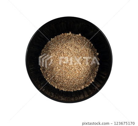 Milk thistle seeds powder, crushed silybum marianum grains pile, milled dry blessed milkthistle Milk thistle seeds powder, crushed silybum marianum grains pile, milled dry blessed milkthistle 123675170