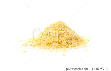 Bread crumbs isolated, scattered breadcrumbs, crushed rusk bread crumbs for nuggets, panko 123675208