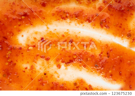 Nuoc Cham Orange Sauce Texture Background, Red Asian Jelly Dip Smear Pattern, Hot Pepper Nuoc Cham Orange Sauce Texture Background, Red Asian Jelly Dip Smear Pattern, Hot Pepper 123675230