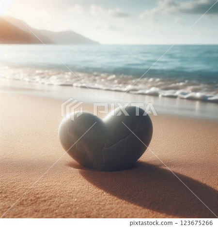 A heart of stone on a sandy beach. A heart of stone on a sandy beach. 123675266