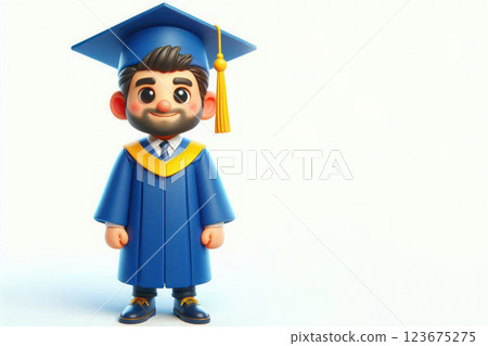 A young graduate in an academic robe and hat. Space for text. 123675275