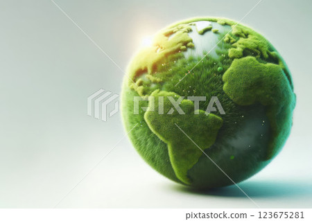 A globe covered with grass, symbolizing ecology. Space for text. 123675281