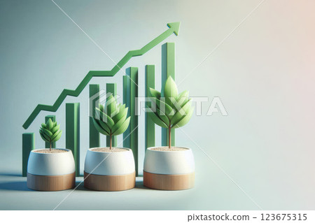 A sprout in a pot against the background of a growth chart. Space for text. 123675315