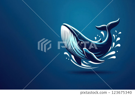 Graphic illustration of a whale on a blue background. Space for text. Graphic illustration of a whale on a blue background. Space for text. 123675340