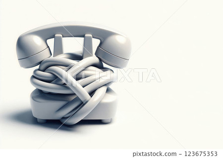 A phone with a twisted cord in the form of a knot. Space for text. A phone with a twisted cord in the form of a knot. Space for text. 123675353