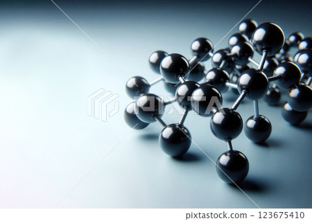 Molecular structure made of black spheres. Space for text. Molecular structure made of black spheres. Space for text. 123675410