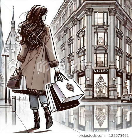 Girl shopping in the city center. Girl shopping in the city center. 123675431