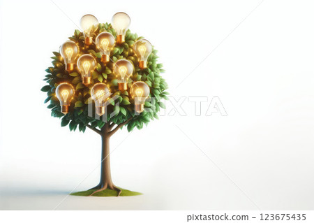 A tree with light bulbs instead of fruits. Space for text. 123675435
