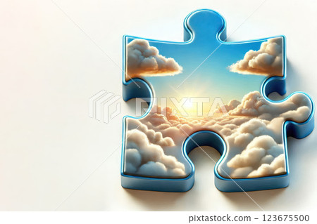 A single puzzle with the sky and clouds inside. Space for text. 123675500