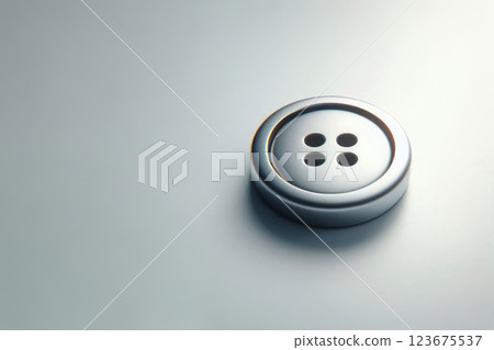 A silver button on a clean background. Space for text. 123675537