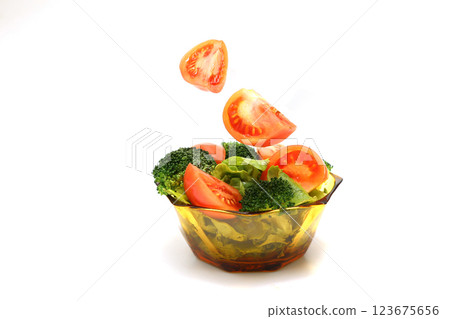 Vegetable salad on white background 123675656